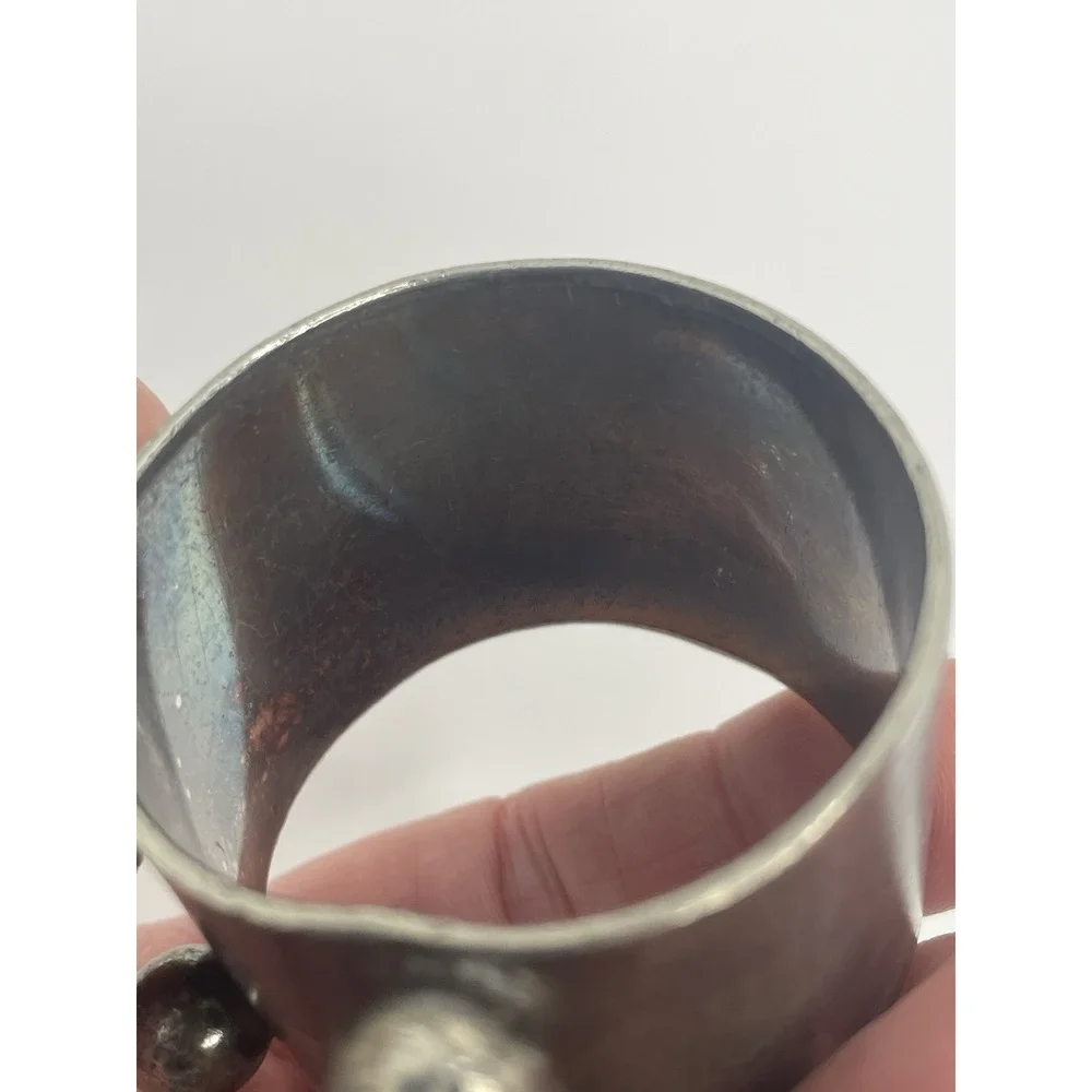 Antique Etched Napkin Ring Silver Plated Ball Feet Monogram Feather Leaf Motif